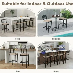 Tangkula Patio Bar Chairs, Heavy-Duty Metal Frame Bar Stools w/Backrest, Indoor Outdoor Barstools