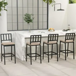 Tangkula Patio Bar Chairs, Heavy-Duty Metal Frame Bar Stools w/Backrest, Indoor Outdoor Barstools