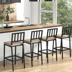 Tangkula Patio Bar Chairs, Heavy-Duty Metal Frame Bar Stools w/Backrest, Indoor Outdoor Barstools