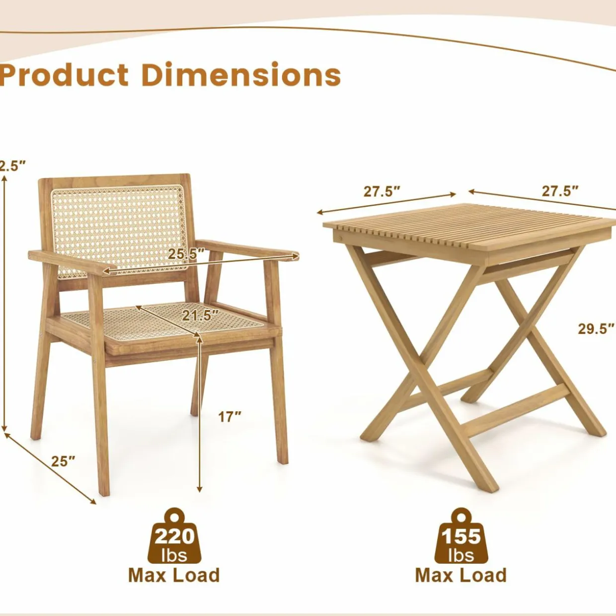 Tangkula Patio Bistro Table Chair Set