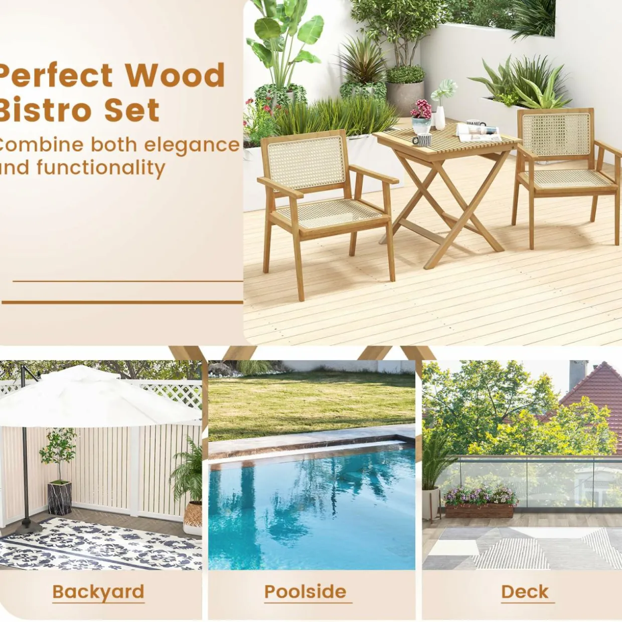 Tangkula Patio Bistro Table Chair Set