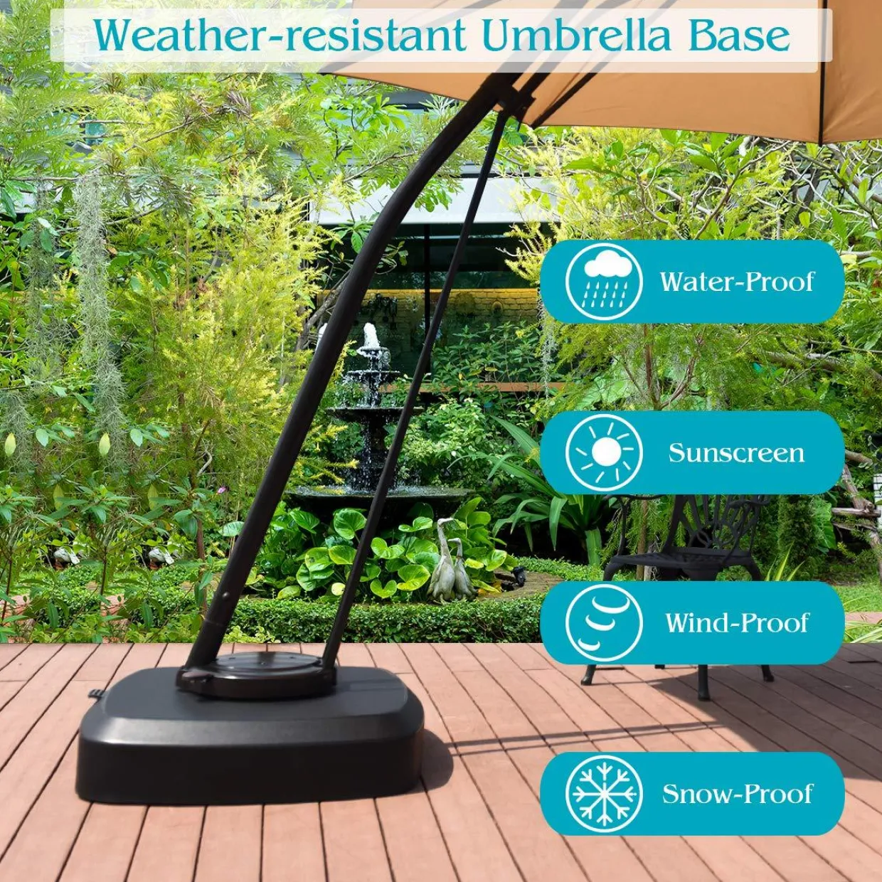 Tangkula Patio Cantilever Offset Umbrella Base with Wheels, Up to 330 lbs, Water/Sand Filled Weight Outdoor Umbrella Base