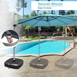Tangkula Patio Cantilever Offset Umbrella Base with Wheels, Up to 330 lbs, Water/Sand Filled Weight Outdoor Umbrella Base