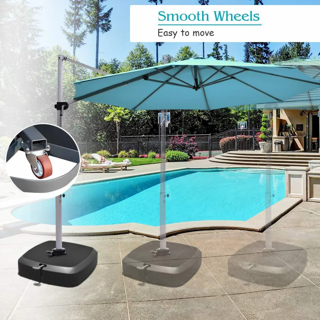 Tangkula Patio Cantilever Offset Umbrella Base with Wheels, Up to 330 lbs, Water/Sand Filled Weight Outdoor Umbrella Base