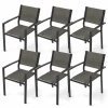 Tangkula Patio Chair Set of 6, Stackable Dining Chairs w/Breathable Fabric Seat & Heavy-Duty Metal Frame