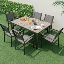 Tangkula Patio Chair Set of 6, Stackable Dining Chairs w/Breathable Fabric Seat & Heavy-Duty Metal Frame