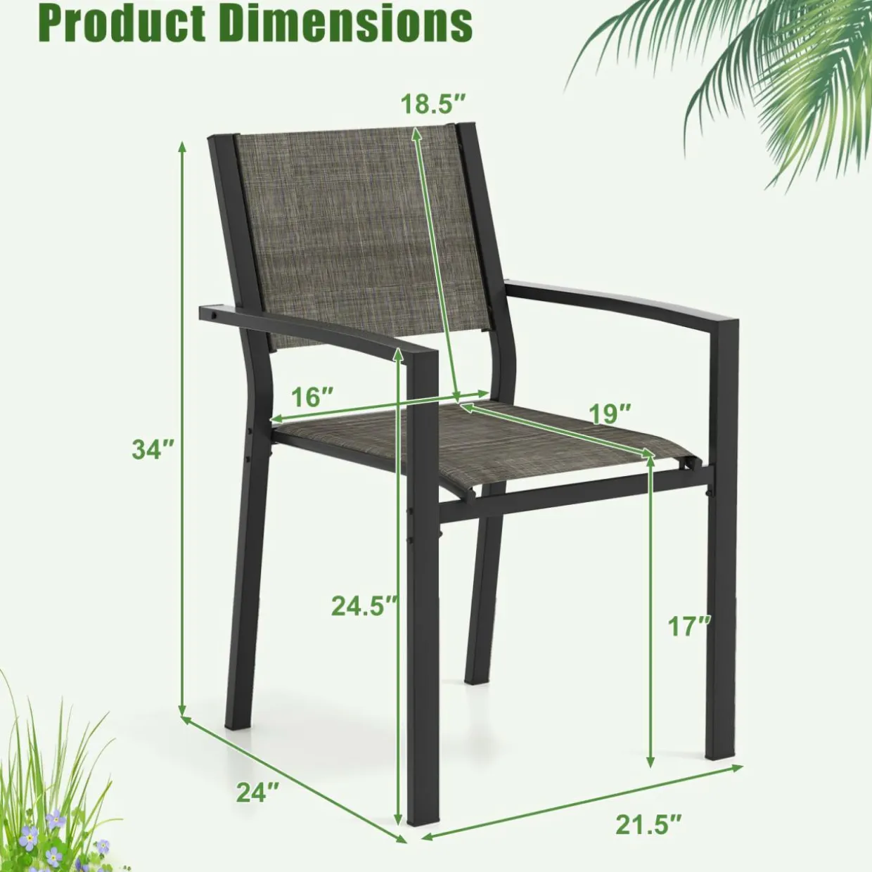 Tangkula Patio Chair Set of 6, Stackable Dining Chairs w/Breathable Fabric Seat & Heavy-Duty Metal Frame