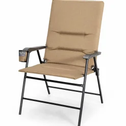 Tangkula Patio Chairs Folding, No Assembly High Back Cushioned Heavy Duty Steel Frame Outdoor Chair with Cup Holder
