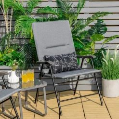 Tangkula Patio Chairs Folding, No Assembly High Back Cushioned Heavy Duty Steel Frame Outdoor Chair with Cup Holder