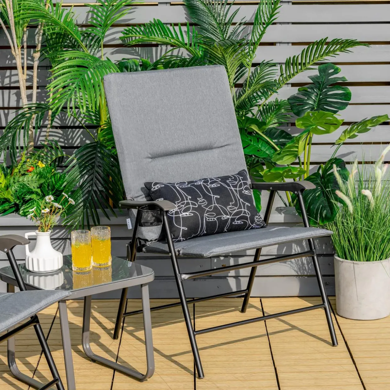 Tangkula Patio Chairs Folding, No Assembly High Back Cushioned Heavy Duty Steel Frame Outdoor Chair with Cup Holder