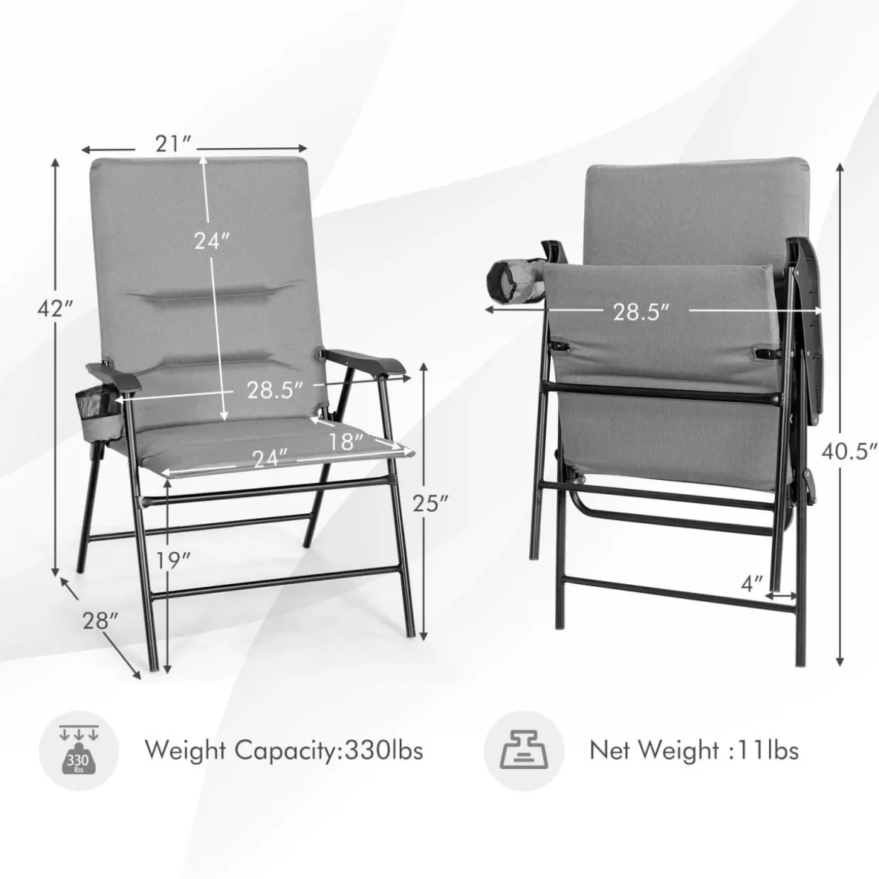Tangkula Patio Chairs Folding, No Assembly High Back Cushioned Heavy Duty Steel Frame Outdoor Chair with Cup Holder