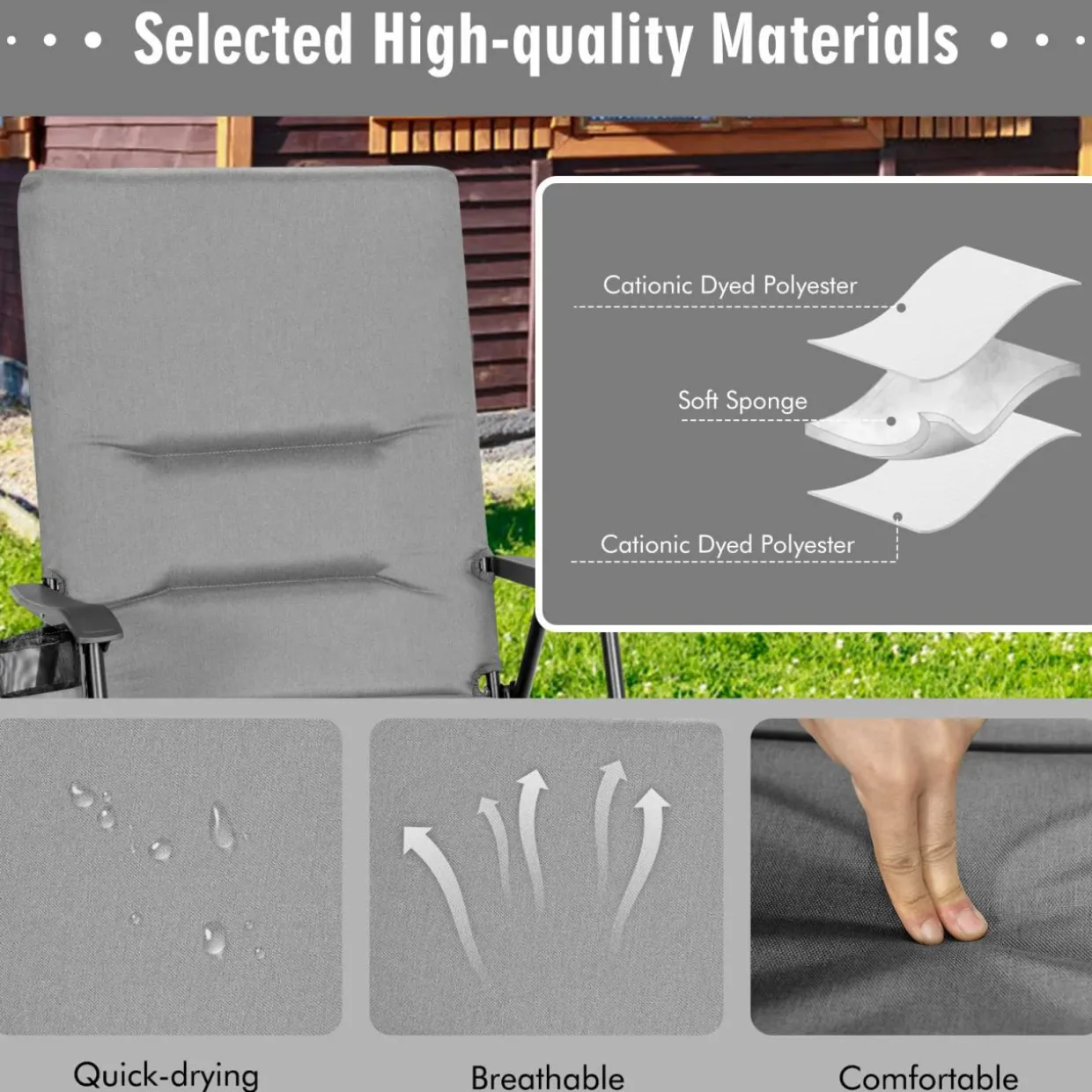 Tangkula Patio Chairs Folding, No Assembly High Back Cushioned Heavy Duty Steel Frame Outdoor Chair with Cup Holder