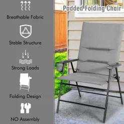 Tangkula Patio Chairs Folding, No Assembly High Back Cushioned Heavy Duty Steel Frame Outdoor Chair with Cup Holder