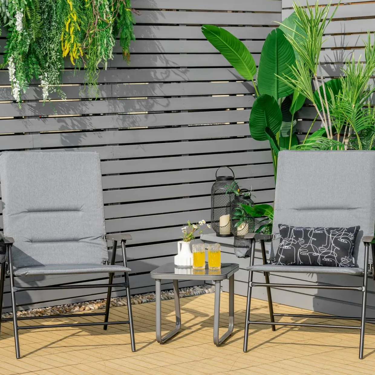 Tangkula Patio Chairs Folding, No Assembly High Back Cushioned Heavy Duty Steel Frame Outdoor Chair with Cup Holder