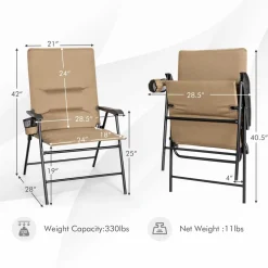 Tangkula Patio Chairs Folding, No Assembly High Back Cushioned Heavy Duty Steel Frame Outdoor Chair with Cup Holder