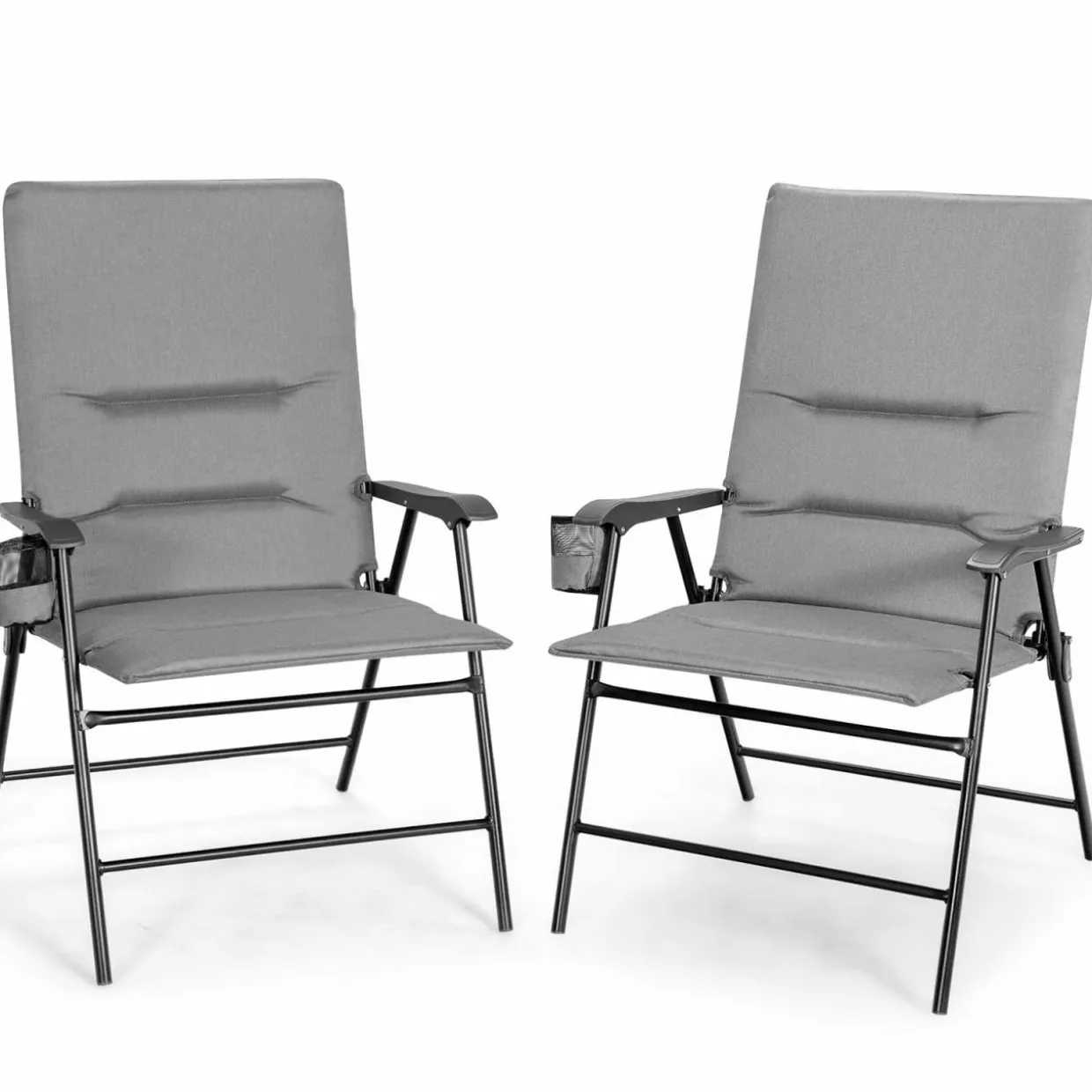 Tangkula Patio Chairs Folding, No Assembly High Back Cushioned Heavy Duty Steel Frame Outdoor Chair with Cup Holder