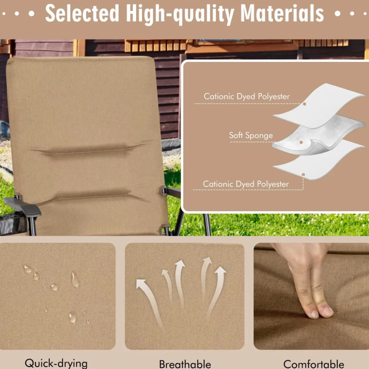 Tangkula Patio Chairs Folding, No Assembly High Back Cushioned Heavy Duty Steel Frame Outdoor Chair with Cup Holder