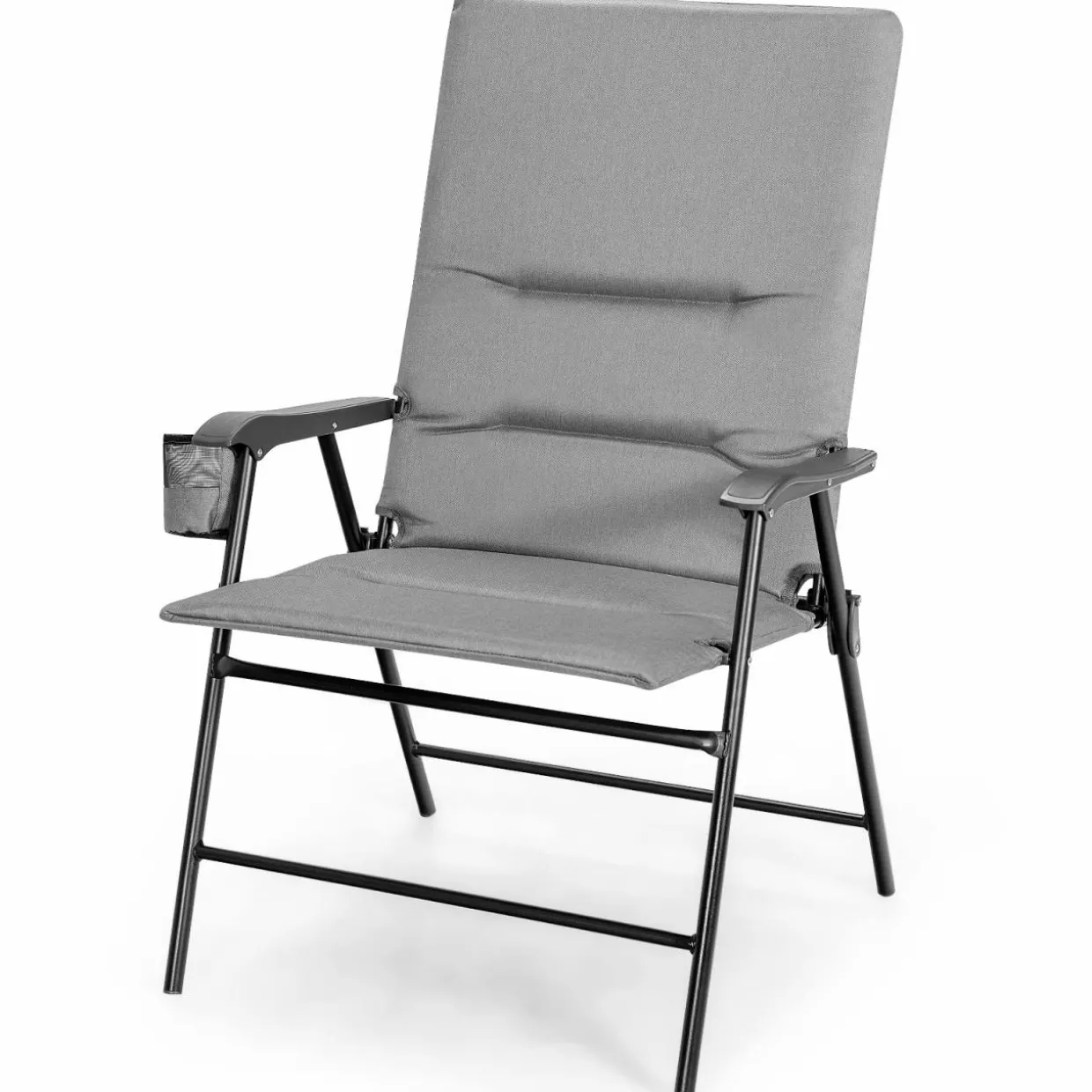 Tangkula Patio Chairs Folding, No Assembly High Back Cushioned Heavy Duty Steel Frame Outdoor Chair with Cup Holder