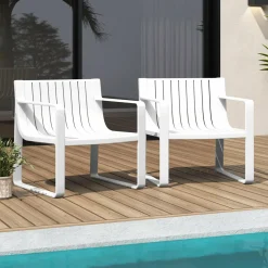 Tangkula Patio Chairs Set of 2/4, Weather-Resistant Plastic Outdoor Armchairs
