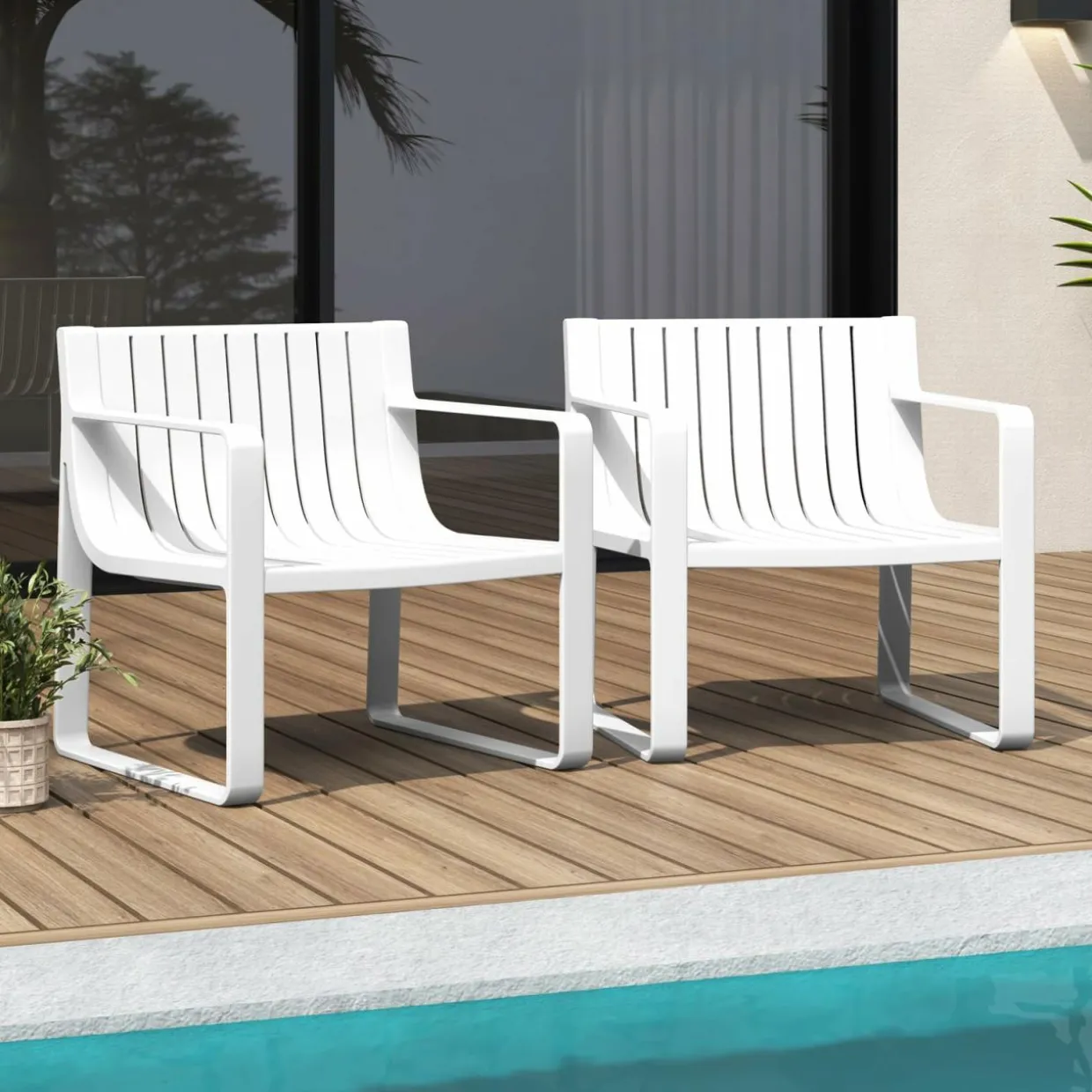 Tangkula Patio Chairs Set of 2/4, Weather-Resistant Plastic Outdoor Armchairs
