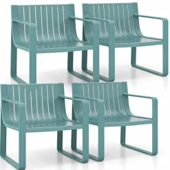 Tangkula Patio Chairs Set of 2/4, Weather-Resistant Plastic Outdoor Armchairs