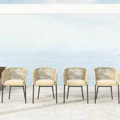 Tangkula Patio Chairs Set of 4, Upholstered Accent Chairs w/Curved Backrest