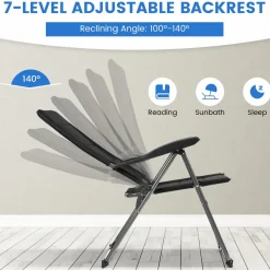 Tangkula Patio Chairs Set of 2/4, Folding Patio Dining Chairs with 7 Adjustable Backrest Positions