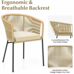 Tangkula Patio Chairs Set of 4, Upholstered Accent Chairs w/Curved Backrest