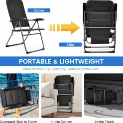 Tangkula Patio Chairs Set of 2/4, Folding Patio Dining Chairs with 7 Adjustable Backrest Positions