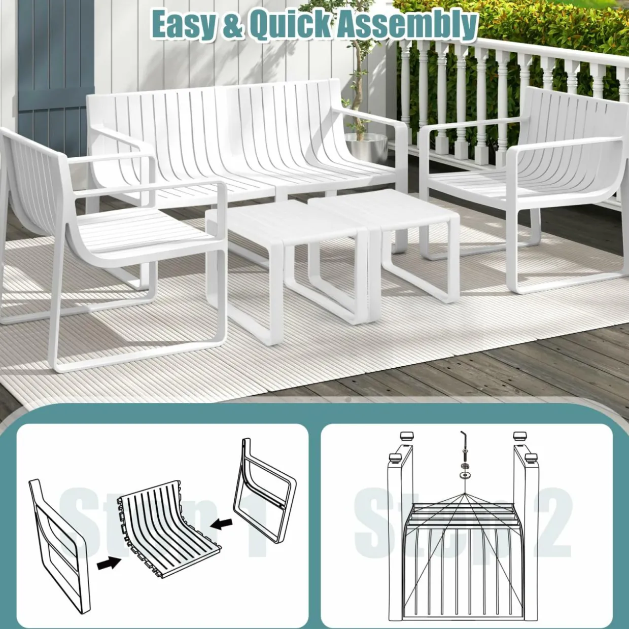 Tangkula Patio Chairs Set of 2/4, Weather-Resistant Plastic Outdoor Armchairs