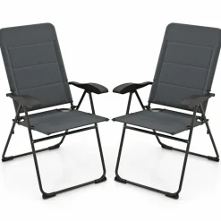 Tangkula Patio Chairs Set of 2/4, Folding Patio Dining Chairs with 7 Adjustable Backrest Positions