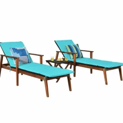 Tangkula Patio Chaise Lounge Sets, Outdoor Acacia Wood Chaise Lounger Chair