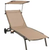 Tangkula Patio Chaise Lounge Chair, Outdoor Recliner with Wheels, Adjustable Canopy & Cupholder