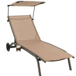 Tangkula Patio Chaise Lounge Chair, Outdoor Recliner with Wheels, Adjustable Canopy & Cupholder