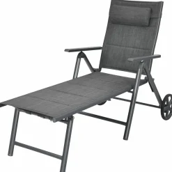 Tangkula Patio Chaise Lounge W/Wheels, Outdoor Folding Padded Lounge Chair W/ 7-Position Backrest, Removable Headrest