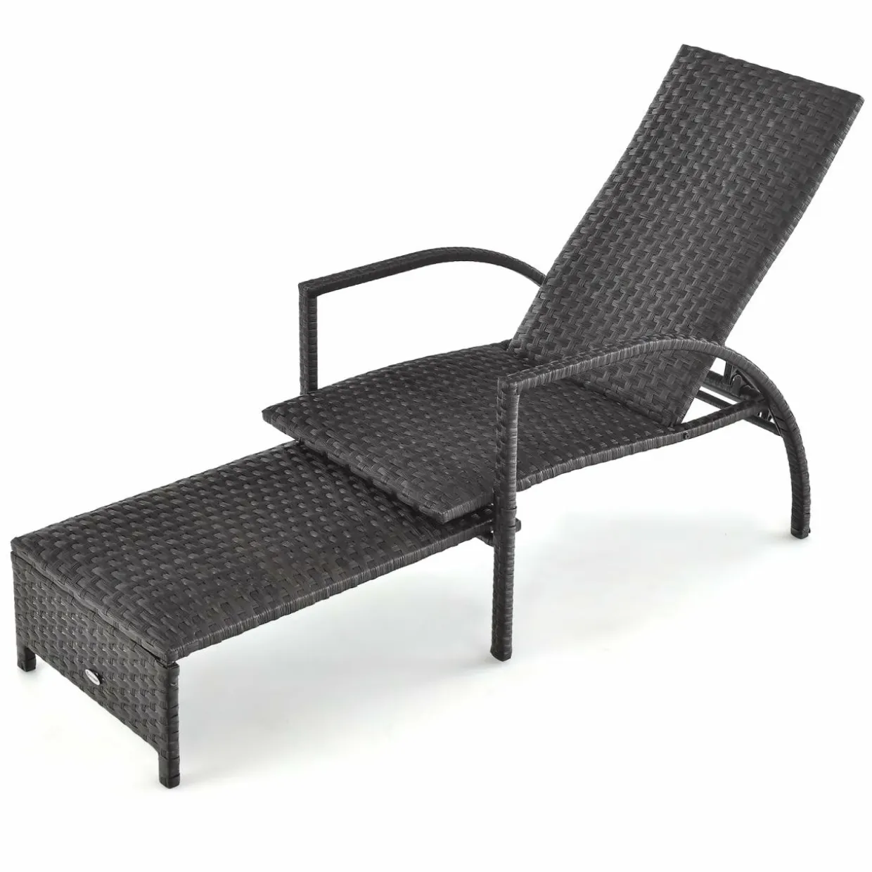 Tangkula Patio Chaise Lounge, Outdoor Rattan Lounge Chair with Retractable Ottoman
