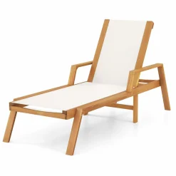 Tangkula Patio Chaise Lounge Chair, 5 Position Adjustable Acacia Wood Patio Lounger