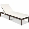 Tangkula Patio Chaise Lounge Chair, Outdoor Rattan Lounger Recliner Chair with Wheels
