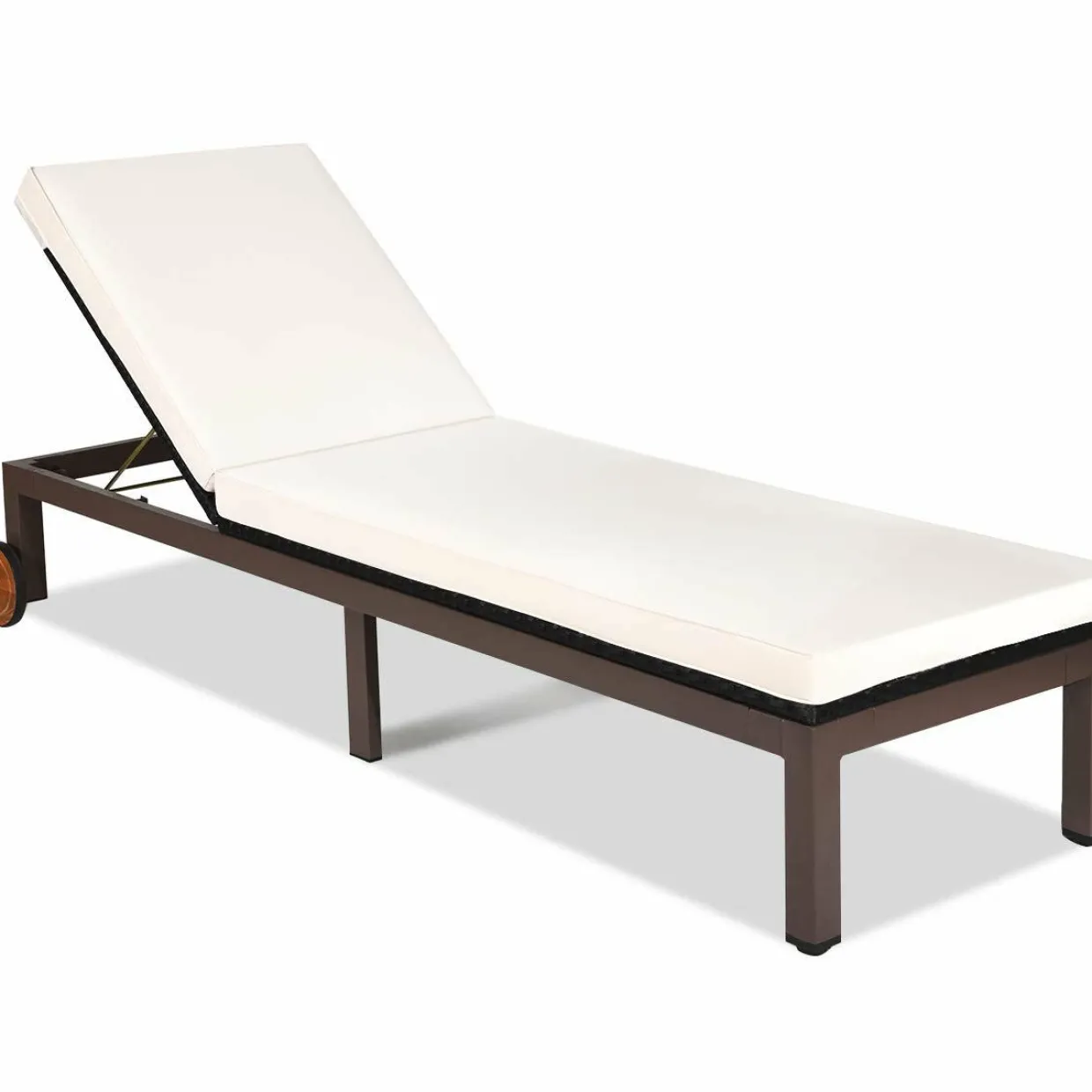 Tangkula Patio Chaise Lounge Chair, Outdoor Rattan Lounger Recliner Chair with Wheels