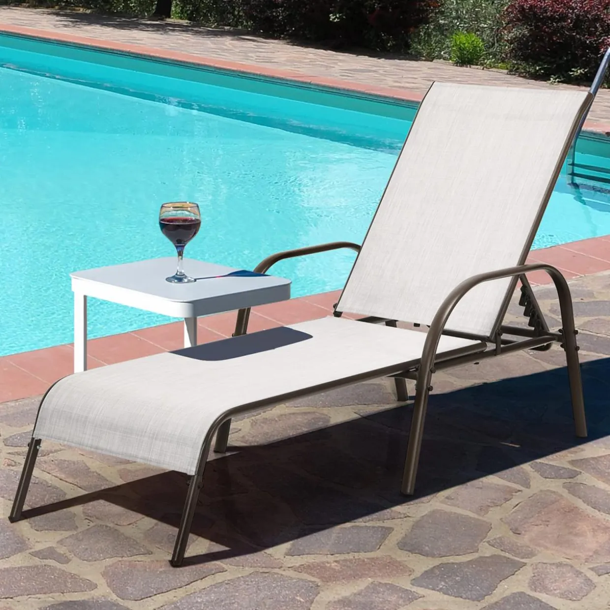 Tangkula Patio Chaise Lounge, Recliner Outdoor Lounger Chair w/Adjustable Backrest, Reclining Chair w/Heavy Duty Steel Frame
