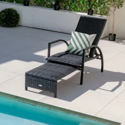 Tangkula Patio Chaise Lounge, Outdoor Rattan Lounge Chair with Retractable Ottoman
