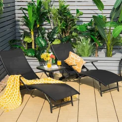 Tangkula Patio Chaise Lounge Set of 2, Outdoor Foldable and Stackable Chaise Lounge Chairs
