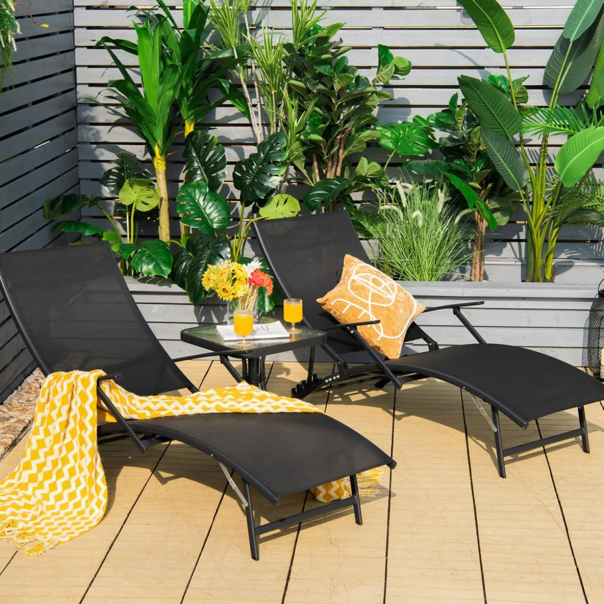 Tangkula Patio Chaise Lounge Set of 2, Outdoor Foldable and Stackable Chaise Lounge Chairs