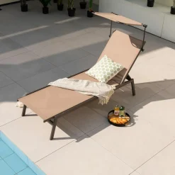 Tangkula Patio Chaise Lounge Chair, Outdoor Recliner with Adjustable Canopy & Cup Holder