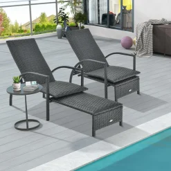 Tangkula Patio Chaise Lounge, Outdoor Rattan Lounge Chair with Retractable Ottoman