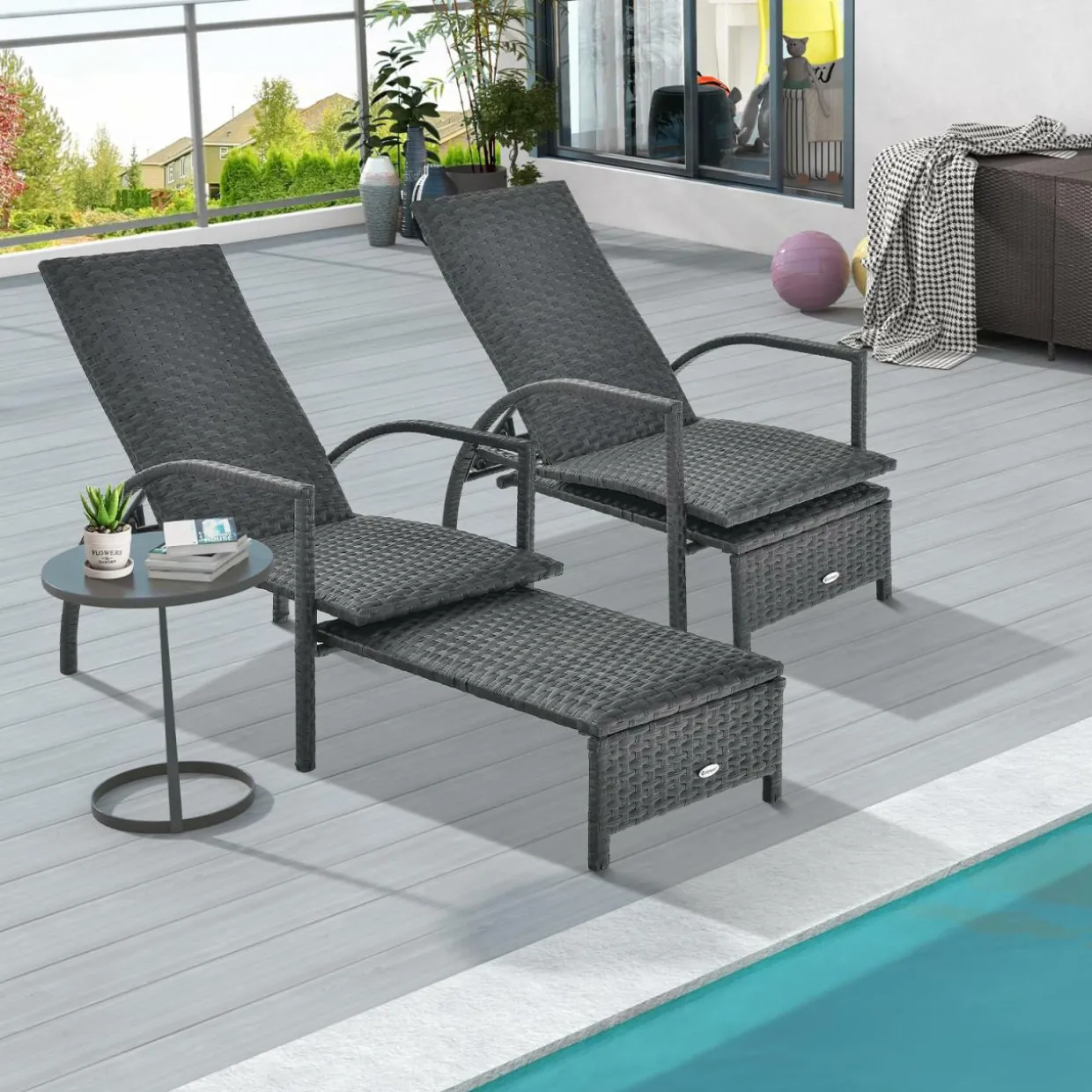 Tangkula Patio Chaise Lounge, Outdoor Rattan Lounge Chair with Retractable Ottoman