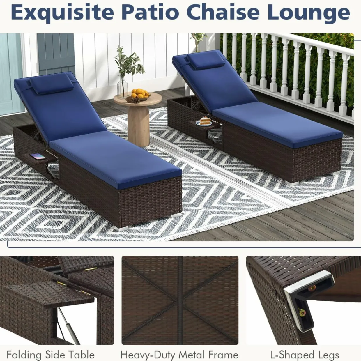 Tangkula Patio Chaise Lounge, Outdoor PE Rattan Lounge Chair w/ 6-Level Backrest