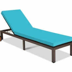 Tangkula Patio Chaise Lounge Chair, Outdoor Rattan Lounger Recliner Chair with Wheels