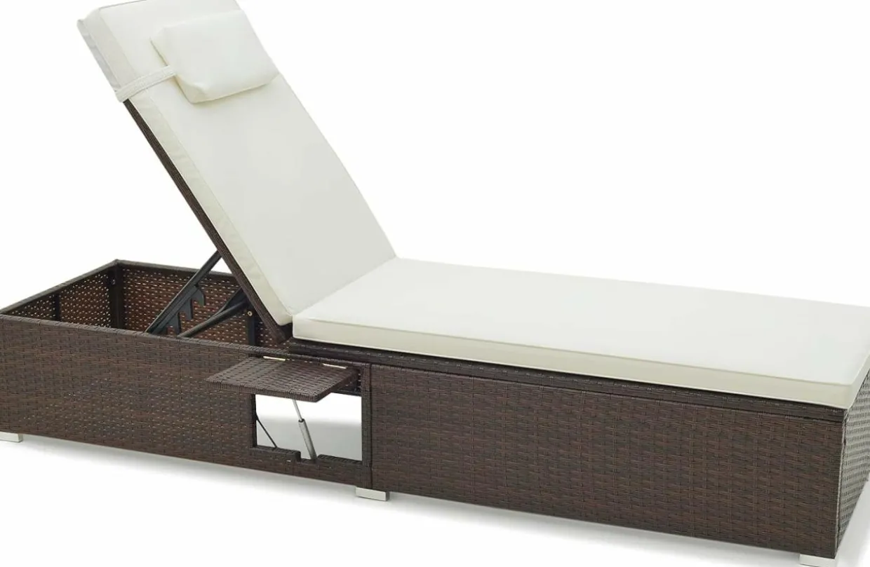 Tangkula Patio Chaise Lounge, Outdoor PE Rattan Lounge Chair w/ 6-Level Backrest