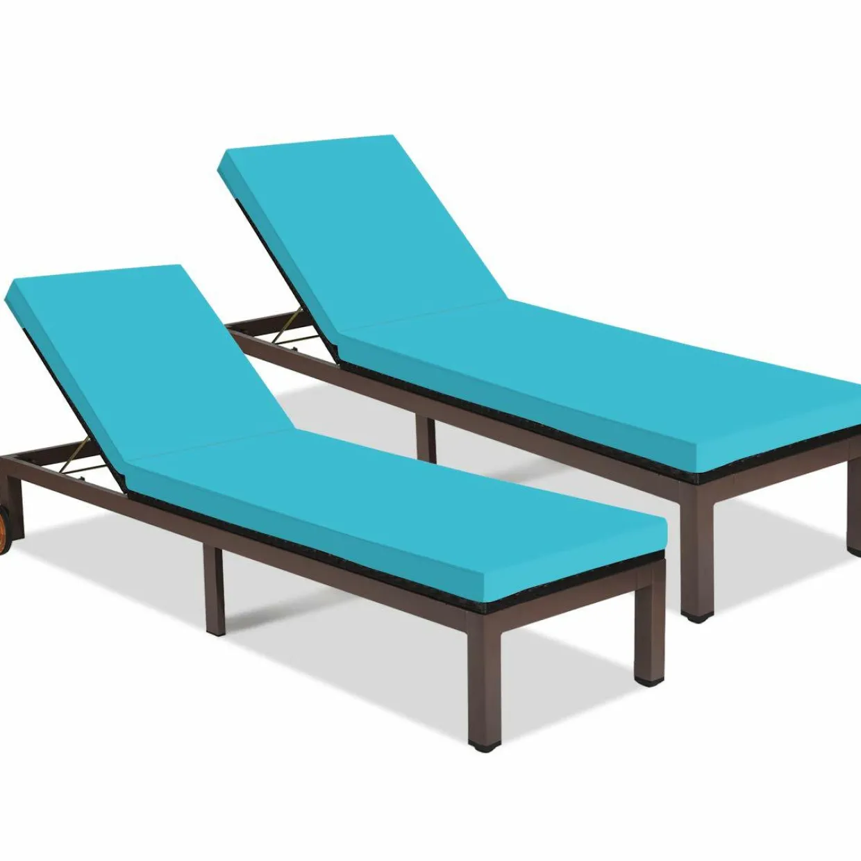 Tangkula Patio Chaise Lounge Chair, Outdoor Rattan Lounger Recliner Chair with Wheels